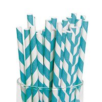 Turquoise Paper Striped Straws (24 Pc)