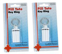 Lot of 2 Waterproof Keychain Pill Holders Key Ring Tote Travel Medication Bottle