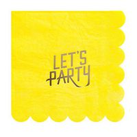 Fire and Creme Gold and Bright Yellow Let's Party Large Foiled Scalloped Paper Napkins 13 x 13" - Pack of 16