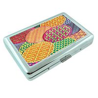Geometric Circles Em1 Hip Silver Cigarette Case Id Holder Metal Wallet 4" X 2.75" RFID Protection