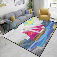 YucouHome Modern Abstract Area Rug for Bedroom, Sun Sky Clouds Sail Boat on The Sea Vitray Style Fractal Landscape Funky Picture, Fashionable High Class Living Dinning Room(3'x 5') Multicolor