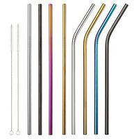 Rainbow Reusable Stainless-Steel Drinking Straws - Multi-Colored Drinking Straw for 20oz Tumblers Rumblers Cold Beverage (Set of 8,4 Bent+4 Straight + 2Brushes)