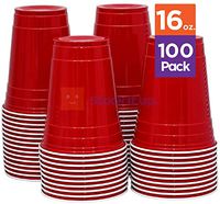 Stack Man Red [16 oz-100 Pack] Party, Cold Drink Plastic Disposable Cups