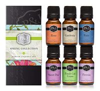P&J Trading Spring Set of 6 Premium Grade Fragrance Oils - Gardenia, Sweet Pea, Fresh Cut Grass, Rain, Freesia, Rose - 10ml