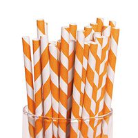 Orange Striped Paper Straws - 24 pcs