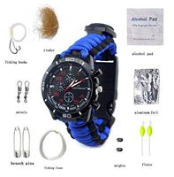 HW Survival Bracelet Watch, Emergency Survival Watch with Paracord/Whistle/Fire Starter/Scraper/Compass Multifunctional Outdoor Gear,Blue