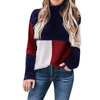 Liraly Sweaters for Women Petite Size Ladies Colorblock Stand Long Sleeve Knitted Sweater Jumper Pullover Top Blouse(Blue ,US-8 /CN-L)