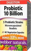 Webber Naturals Probiotic 10 Billion 5 Probiotic Strains, 40 Vegetarian Capsules