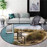 RUGSMAT Summer Non-Slip Area Rug Pad Round,House On The Sandy Beach Lifts Basket Swivel Chair Pad Coffee Table Rug Diameter-35