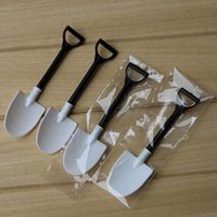 100pcs Disposable Potted Ice Sream Scoop Shovel Small Potted Flower Pot Spoon black and white