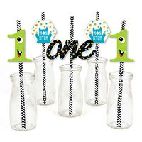 1st Birthday Monster Bash - Paper Straw Decor - Little Monster First Birthday Party Striped Decorative Straws - Set of 24
