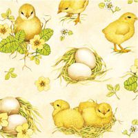Paper Luncheon Napkins 40pcs EASTER CHICKEN FIELD, yellow chicken and eggs
