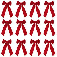 JOYIN 12 Pack Red Velvet Bows, 16" Long 9" Wide 5 Loop Christmas Bows