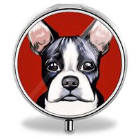 Pills Dispenser, Cute Boston Terrier Dogs Pill Organizer with 3 Compartments Perfect for Travel & Purse