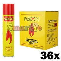Neon Lighter Gas Refill Butane Universal Fluid Fuel Ultra Refined, 300ml (10.14 Ounces), 36 Can