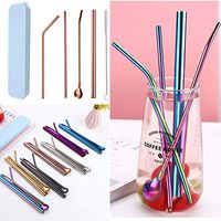 Matoen Straws Spoon Cleaning Brushes Set Portable Reusable Stainless Steel Telescopic Drinking Straw Straight Washable Travel Outdoor Case Kit (F)