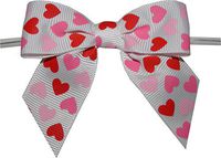 BAYWIND LTD, 3" White Ribbon with Hearts Twist Tie Bows- 100pc