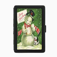 Perfection In Style Black Color Metal Cigarette Case Vintage Christmas Design 008