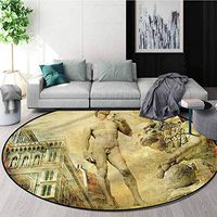 RUGSMAT Italy Small Round Rug Carpet,Florence Artistic Collage Carpet Door Pad for Bedroom/Living Room/Balcony/Kitchen Mat Round-51
