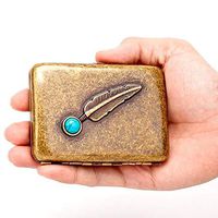 KATZONE® Vintage Sterling Cigarette Case Embossed with Feather & Turquoise Stone (Bronze)