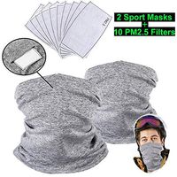 JOSMAX 10 PCS PM2.5 Filters with 2 Pack Seamless Face Masks, Cycle Masks Cycling Scarf with UV Dust Protection Face Cover Breathable Elastic Neck Gaiter - Adult Version