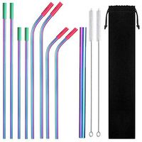 Eskyhouse Rainbow Colorful Stainless SteelStraws, 9Pcs Assorted Reusable Metal Drink Straws With Ultra Wide Metal Straw For Yeti 20oz 30oz 40oz Tumblers 8 Silicone tips 1 Pouch