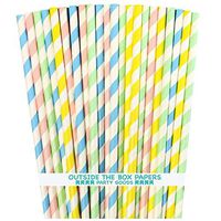 Pastel Stripe Paper Straws - Light Blue Pink Yellow Mint Green - 7.75 Inches - 100 Pack