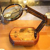 Vintage Style Magnifier Brass Desktop Magnifying Glass Reader Wood Base