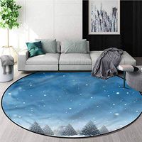 RUGSMAT Winter Non-Slip Area Rug Pad Round,Xmas Blue Forest Trees Non-Slip No-Shedding Bedroom Soft Floor Mat Diameter-39