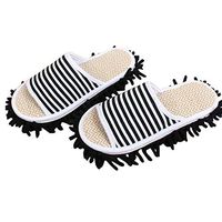 Ozzptuu Stripe Comfortable Open Toe Dust Mop Slippers Floor Cleaning Tool Microfiber Detachable Washable Cleaning Slipper for Women Men (Stripe Black, Women 7-10/Men5-8)