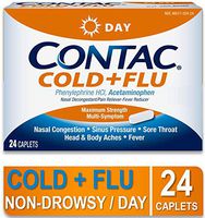 CONTAC Cold + Flu Max Strength Multi-Symptom Relief Daytime Caplets, 24 Count