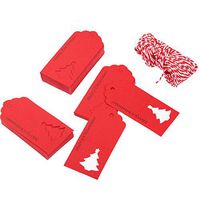 Sumind 100 Pack Paper Gift Tags Crafts Hang Label Hollow Christmas Tree Design with 30 Meters Twines for Christmas Wedding Favor Gift Wrapping (Red)