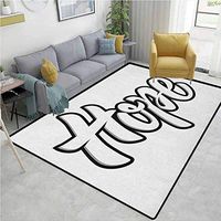 YucouHome Hope Patchwork Floor Mat for Kids, Hand Drawn Monochrome Inspirational Lettering Motivational Quote Composition, Fashionable High Class Living Bedroom Rugs(3'x 5') Black and White