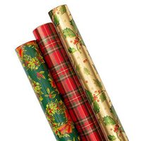 Caspari Holiday Traditions Wrapping Paper Trio - Three 30" x 8' Gift Wrap Rolls