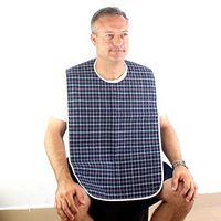 Reusable Washable Waterproof Adult Bib Large Extra Long Clothing Mealtime Protector Blue Plaid, 15"x30"