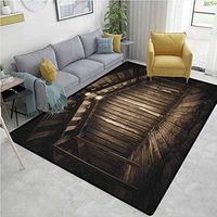Modern Striped Bath Mats for Floors, Old Wooden Rustic Home Cottage Rural Countryside Grunge Rusty Indoors Print, Fashionable High Class Living Dinning Room(5'x 8') Brown Dark Brown