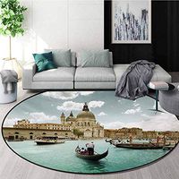 RUGSMAT Venice Small Round Rug Carpet,Basilica Santa Maria Della Salute by The Grand Canal Aerial View Image Door Mat Indoors Bathroom Mats Non Slip,Diameter-31 Inch Beige Turquoise Bluegrey