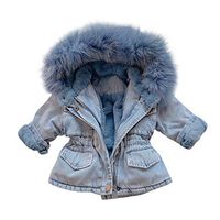 HIRIRI Toddler Denim Fur Hoodie Jacket Thicke Fleece Lined Long Sleeve Hooded Jean Baby Outwear Winter Coat