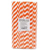 Tall Paper Straws Orange and White Stripe, 100% Biodegradable, 10.25 inch Extra Long, 100 Count, Eco Friendly Disposable Drinking Straws for Tall Drinks, Parties, Halloween Paper Straws