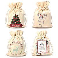 4pcs Christmas Cotton Santa Sack Gift Bag Jute Bag Jewelry Pouch - 8.6"x6.3"