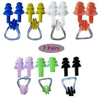 Hets 7 Sets Waterproof Swimming Earplugs Ear & Nose Protector Kits for Kids and Adults,Flexible Reusable Silicone Block Water Ear Plugs Anti-Lost Nose Clip Plugs for Youth Children with Case Packed