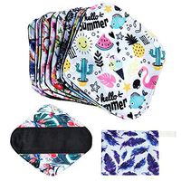 10 Pcs Resuable Menstrual Pad Set Including 1Pc Mini Wet Bag + 9Pcs Regular Flow Waterproof Mama Cloth Sanitary Napkin Pads Menstrual Pads (Panty Set, Panty Liner Bamboo Charcoal)
