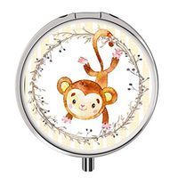 Pill Case - Compact 3 Compartment Medicine Organizer, Customized Round Pill Box for Pocket Traveling and Daily Needs - Monkey