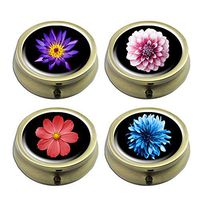 Pill Cases Set of 4 - Cheliz Compact 3 Compartment Medicine Case, Pill Box for Pocket or Purse(One Flower Set)