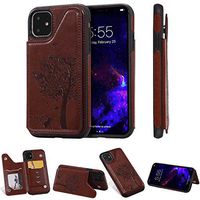 Samsung Galaxy S9 Cat Tree R61 Brown Flip Case Leather Cover Cell Phone case Card Holders Kickstand Extra-Shockproof Business