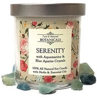 Serenity Pure & Natural Soy Candle 8.5 oz 100% Natural & Non Toxic with Crystals, Violet, Ylang Ylang, Lavender Herbs & Essential Oils For Peace Stress Worry Anxiety Wiccan Pagan & Spirituality