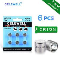 【7-Year Warranty】 CELEWELL 6 Pack DL1/3N 3V Lithium Battery 170mAh High Capacity for Laser Sights Same as CR1/3N CR 1/3N