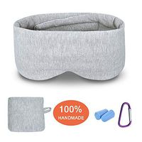 Modal Cotton Travel Sleep Mask, Eye Mask with Longer Adjustable Strap for Women Men and Kids, Fully Coverage with Earplugs, Hanger and Travel Pouch, Grey