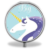Unicorn Pill Case, Round Stainless Drug Organizer Container Medicine Cover for Pocket Daily&Weekly