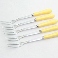 BB.er Color Ceramic Stainless Steel Cutlery Fruit Dessert Small Fork Set, 5 pcs, Yellow